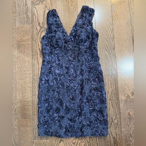 MARINA Midnight Blue Textured Dress Embellished With Sequins